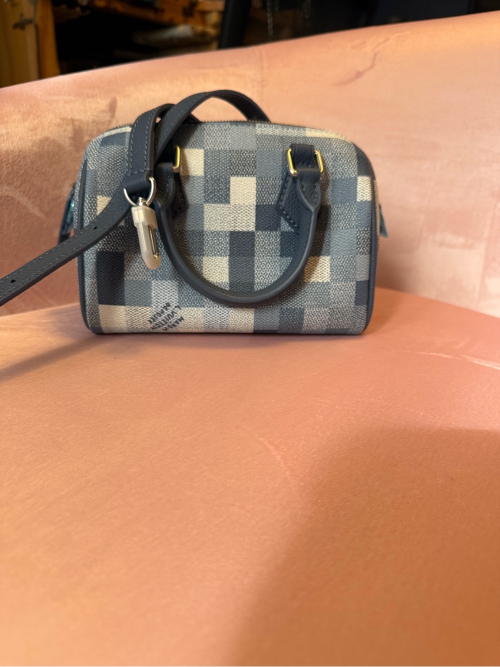 Mini Checked Crossbody Bag in Blue Gray